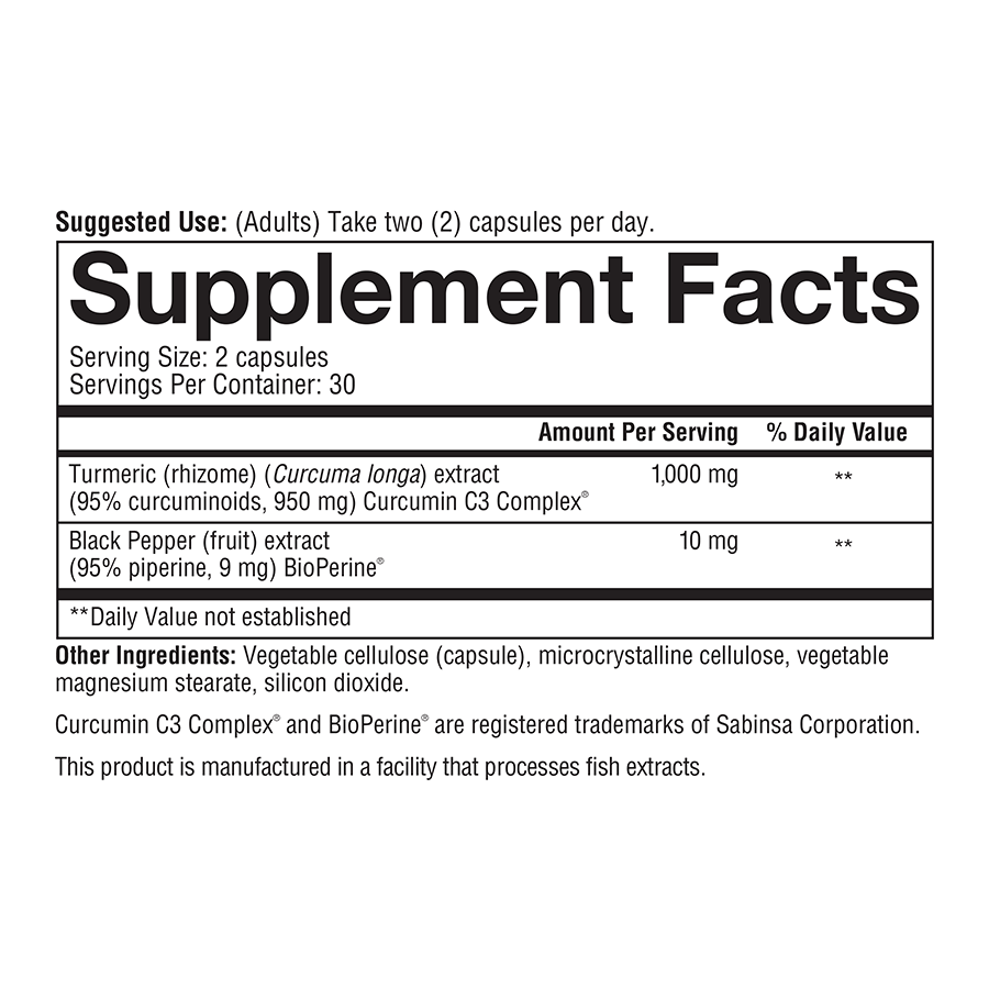 Turmeric Extra Strength 60 Capsules Supplement Facts