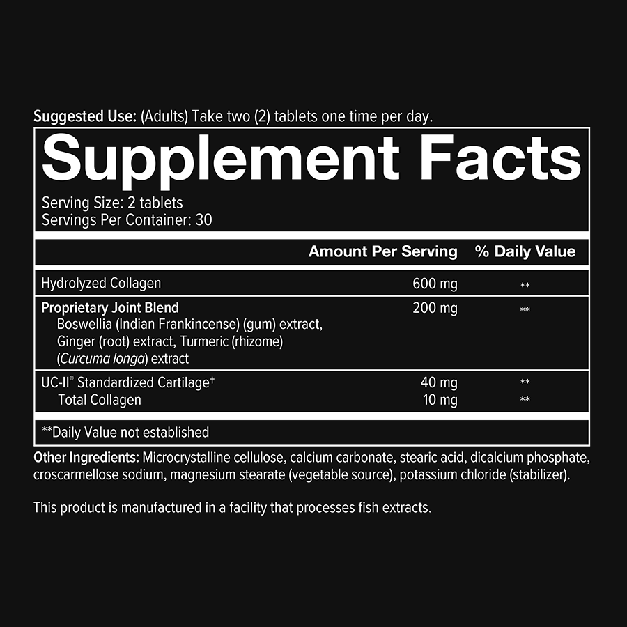 Mens Joint Complex 60 Tablets Supplement Facts