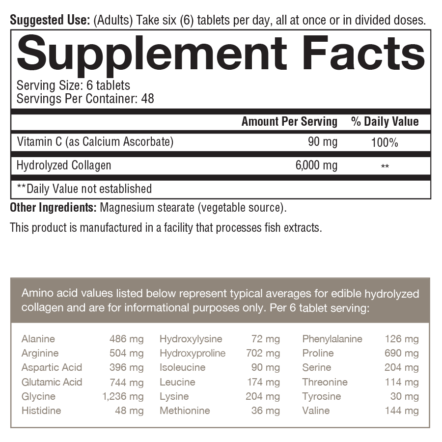 Collagen 290 Tablets Supplement Facts