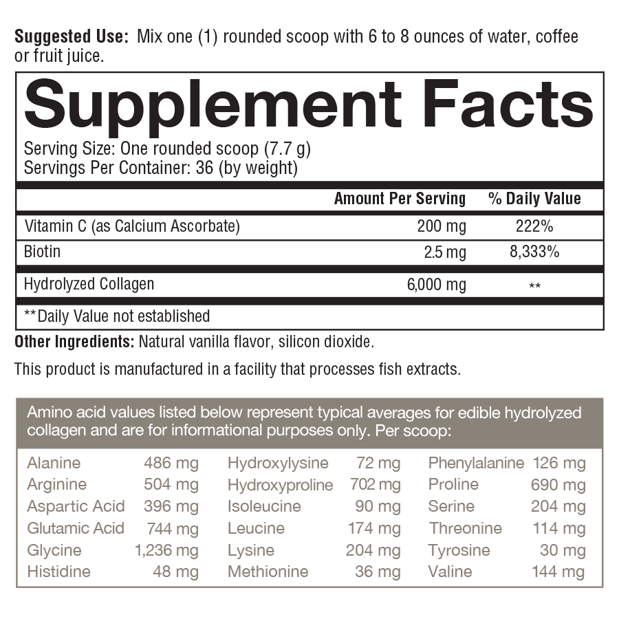 Collagen Powder Vanilla Flavor Supplement Facts