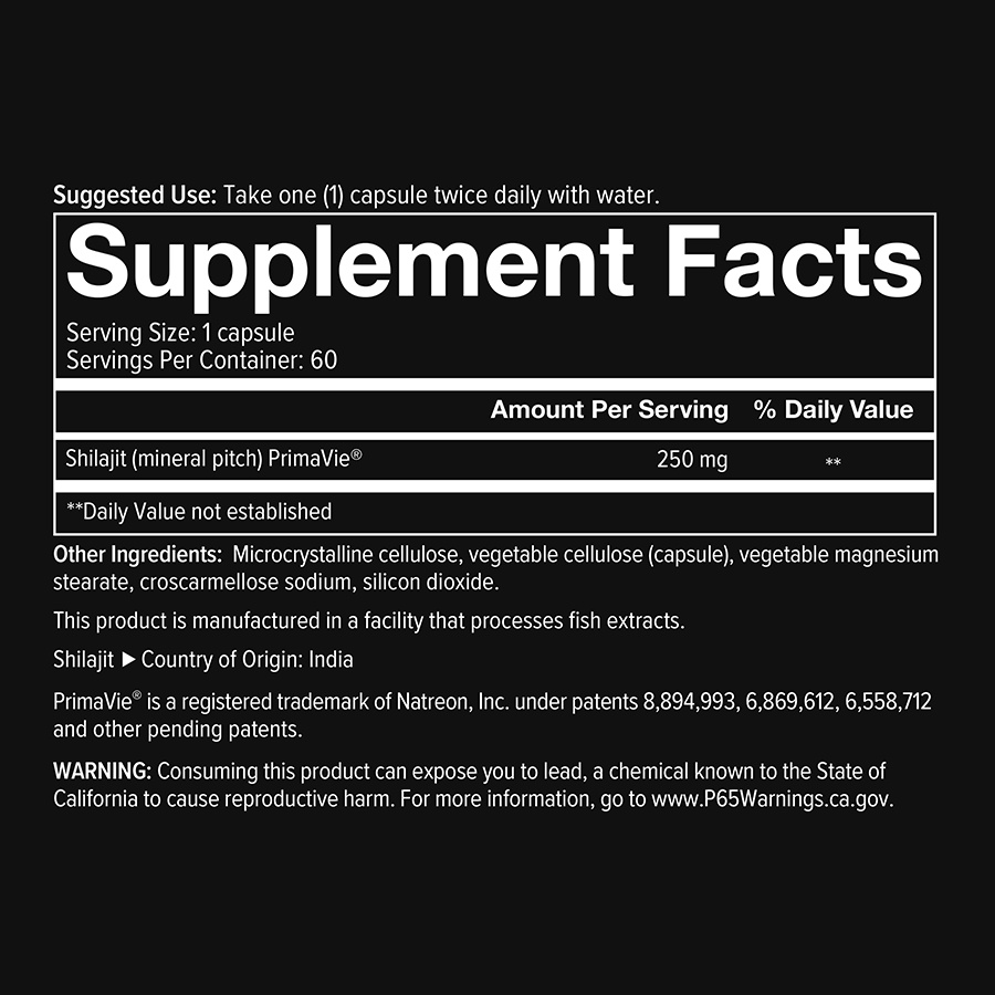 Mens Shilajit 60 Capsules Supplement Facts