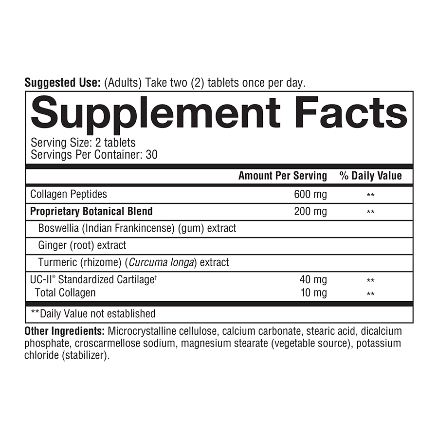 Joint Complex Collagen 60 Tablets Supplement Facts