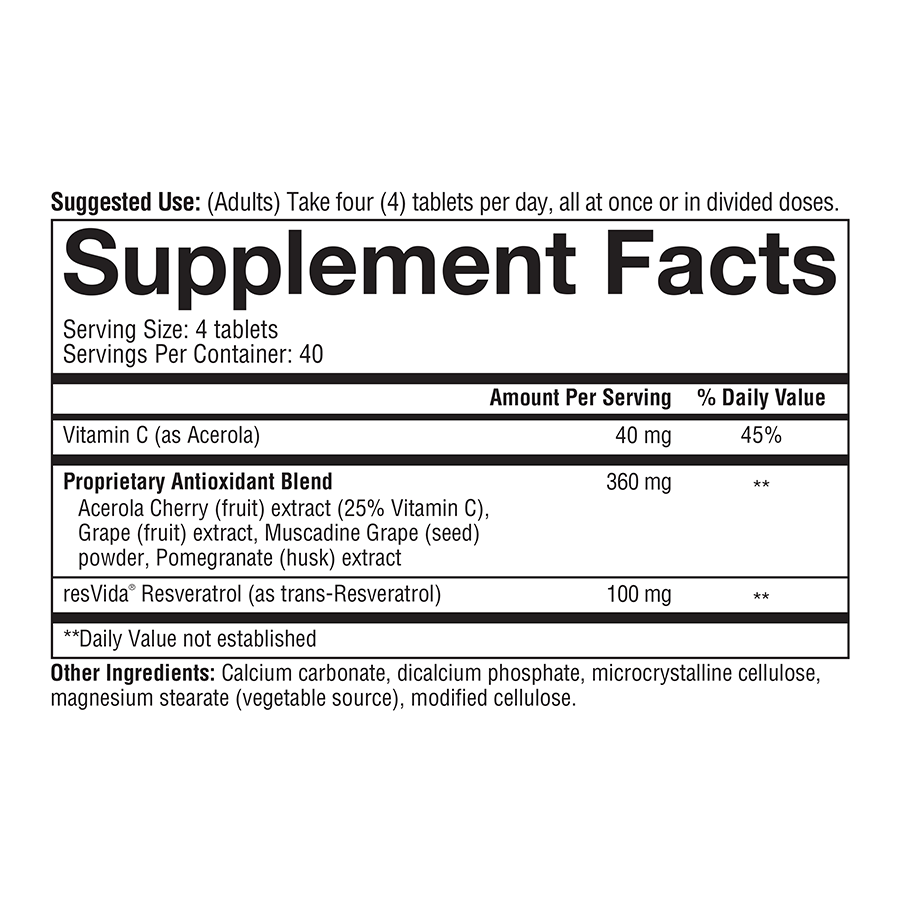 Resveratrol 160 Tablets Supplement Facts