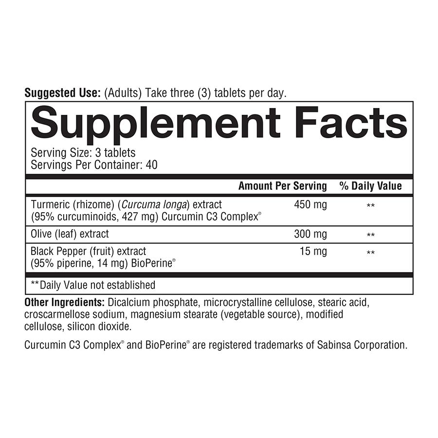 Turmeric 120 Tablets Supplement Facts