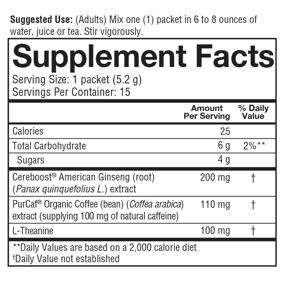Energy Instant Mix Box Supplement Facts