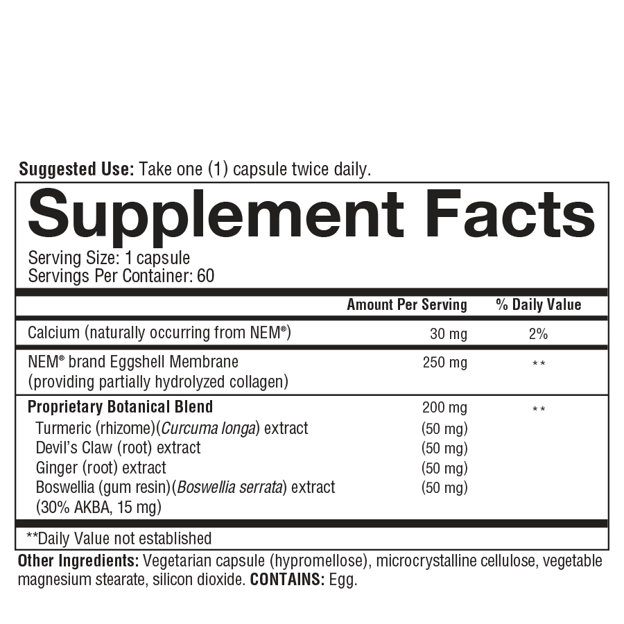 Vegetarian Joint Collagen 60ct Capsules Supplement Facts