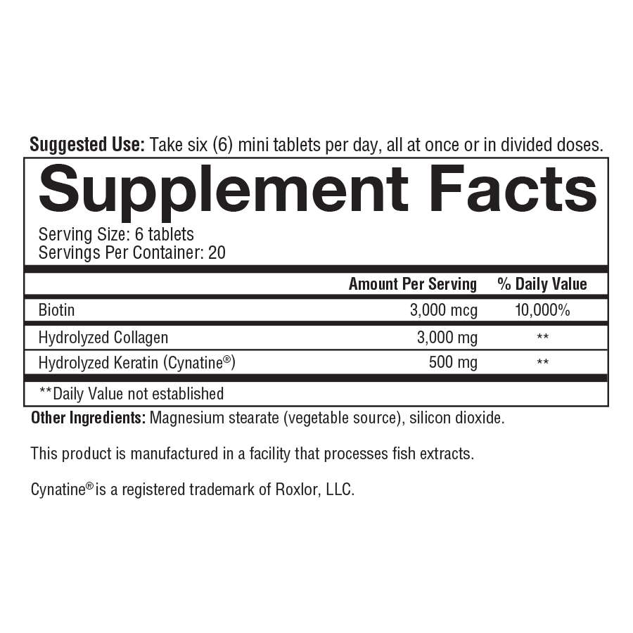 Hair Collagen 120 Tablets Supplement Facts
